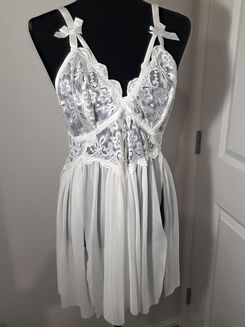 Lace Bodice White Babydoll Nightdress - Women Intimates